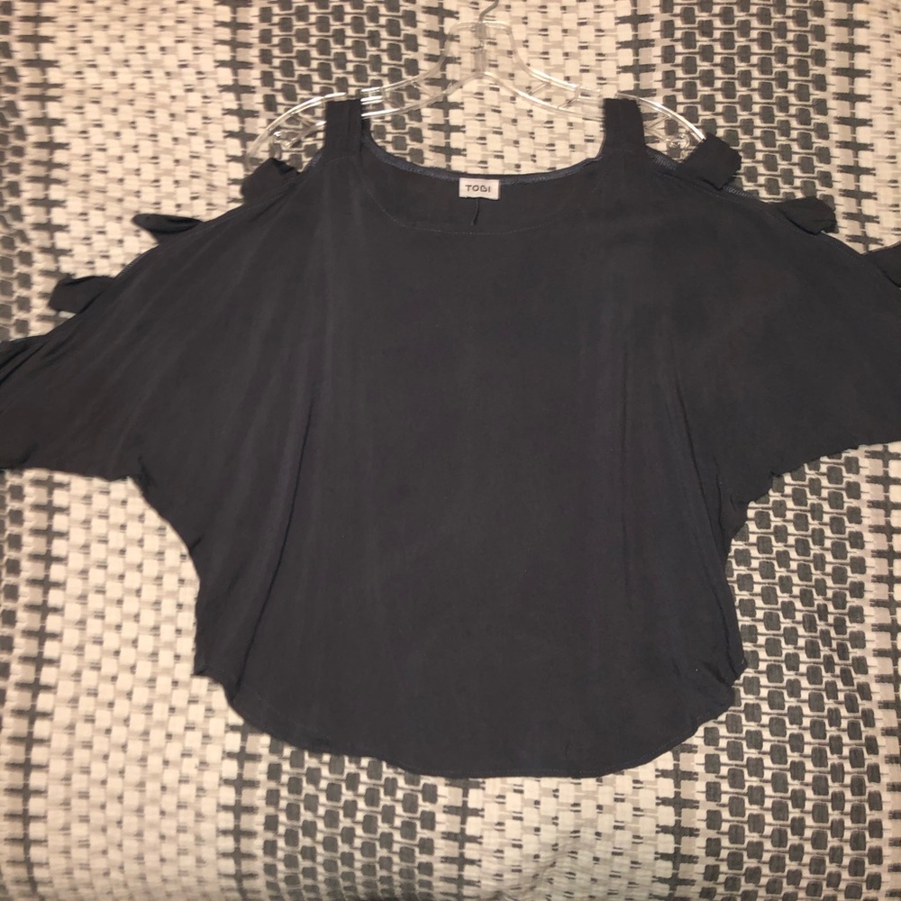 Charcoal long sleeve blouse with shoulder cut outs